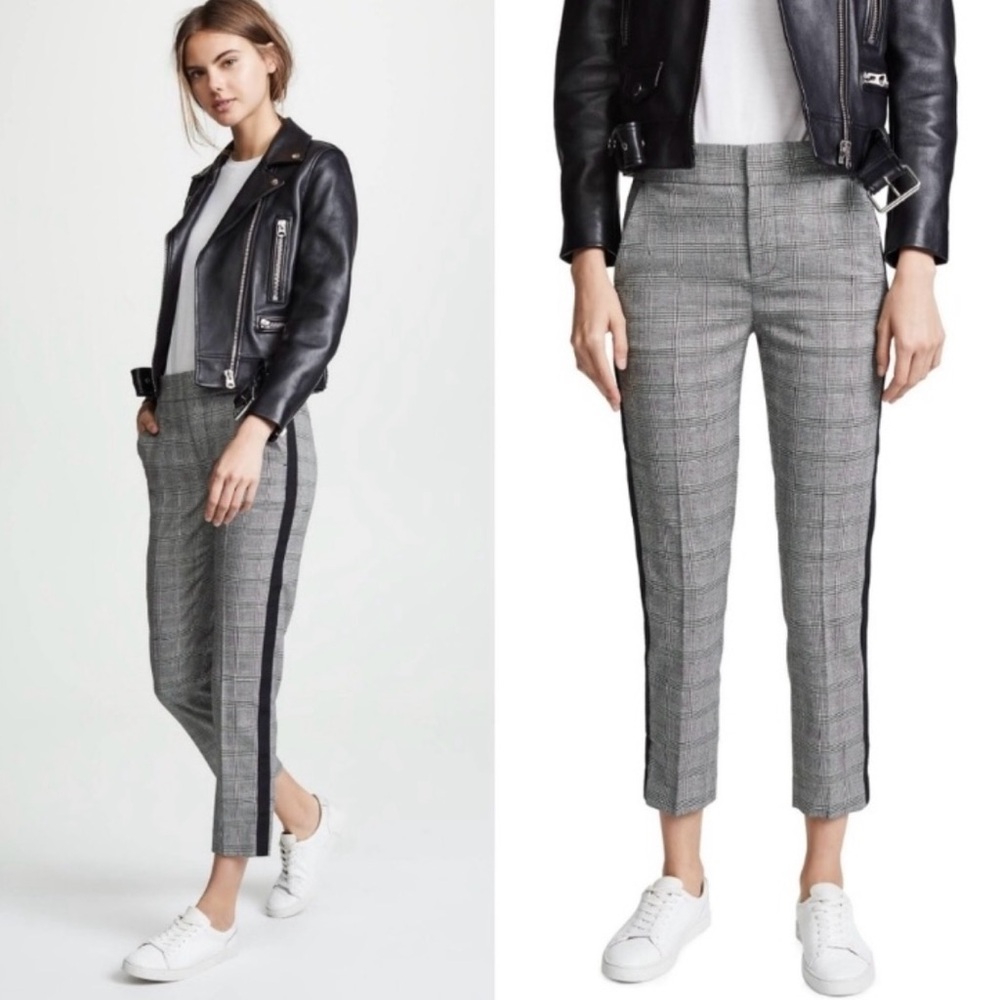 JOIE Kenadia Plaid Tuxedo Ankle Pants with Black Grosgrain Trim. Sz 10. EUC.